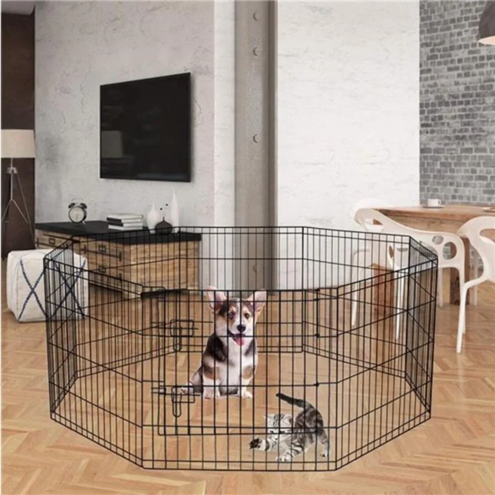 Puppy Pet Playpen 8 Panel 24 Inch Metal Portable Folding Exercise Dog Fence